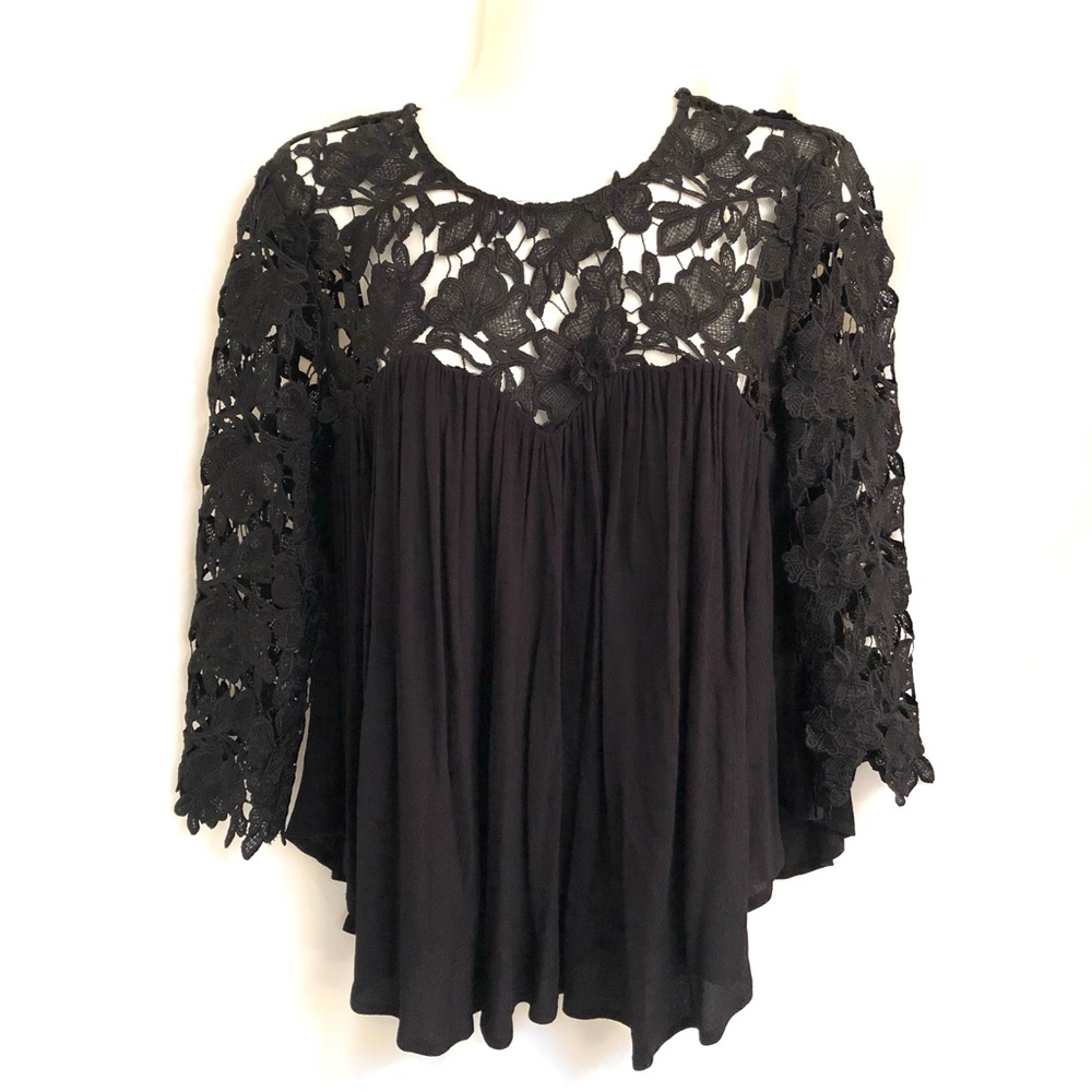 Anthropologie GUEST EDITOR Black Lace Smock Top - Picture 2 of 10